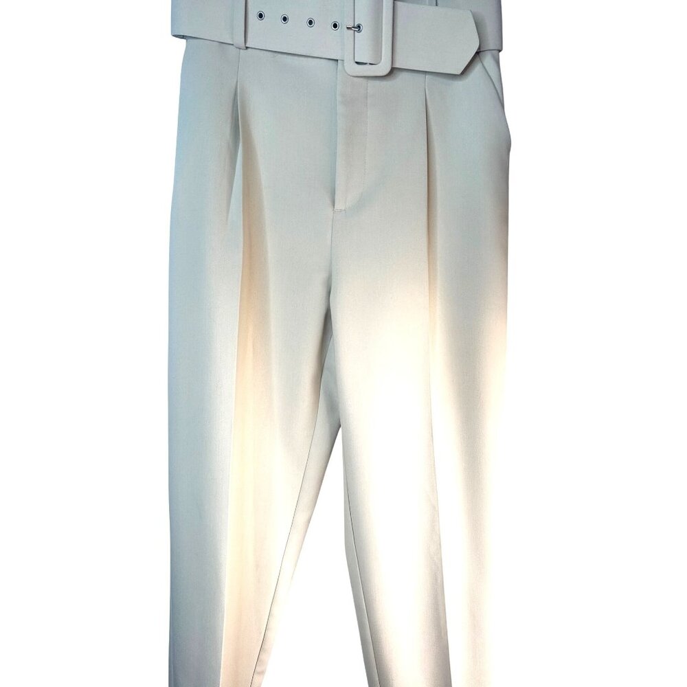 NWOT ZARA XS High-Waist Trousers With Wide Belt Neutral Cream High Rise - Picture 15 of 16
